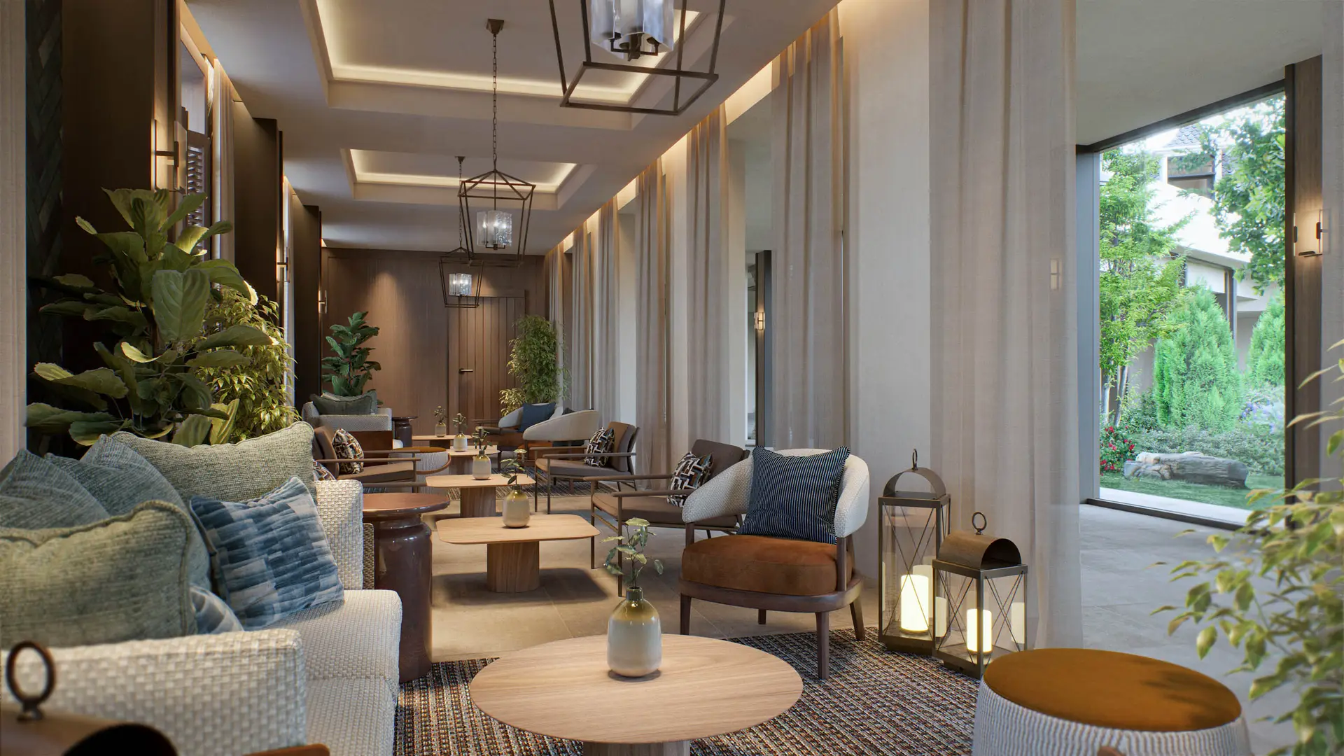 Elegant lounge area with comfortable seating, perfect for organising events.